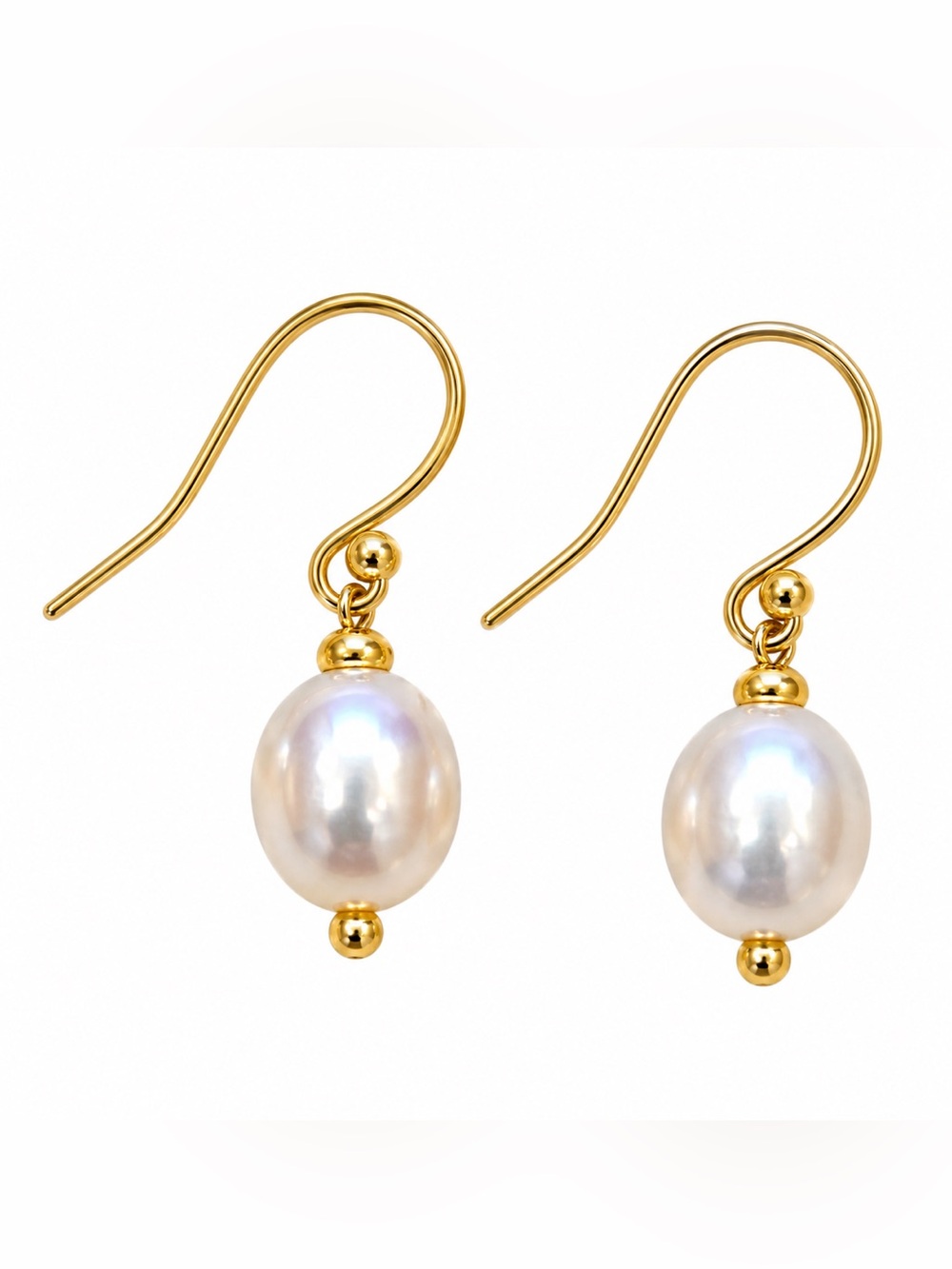 White Pearl Drop Earrings Gold Tone Fishhook Dangle Wedding Bridal